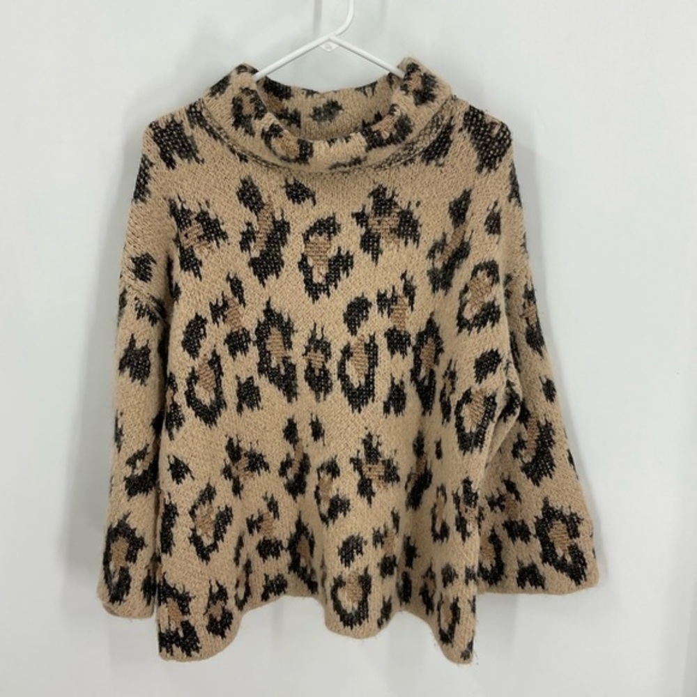 Kate spade Live lively alpaca wool blnd oversize leopard print cowl neck sweater